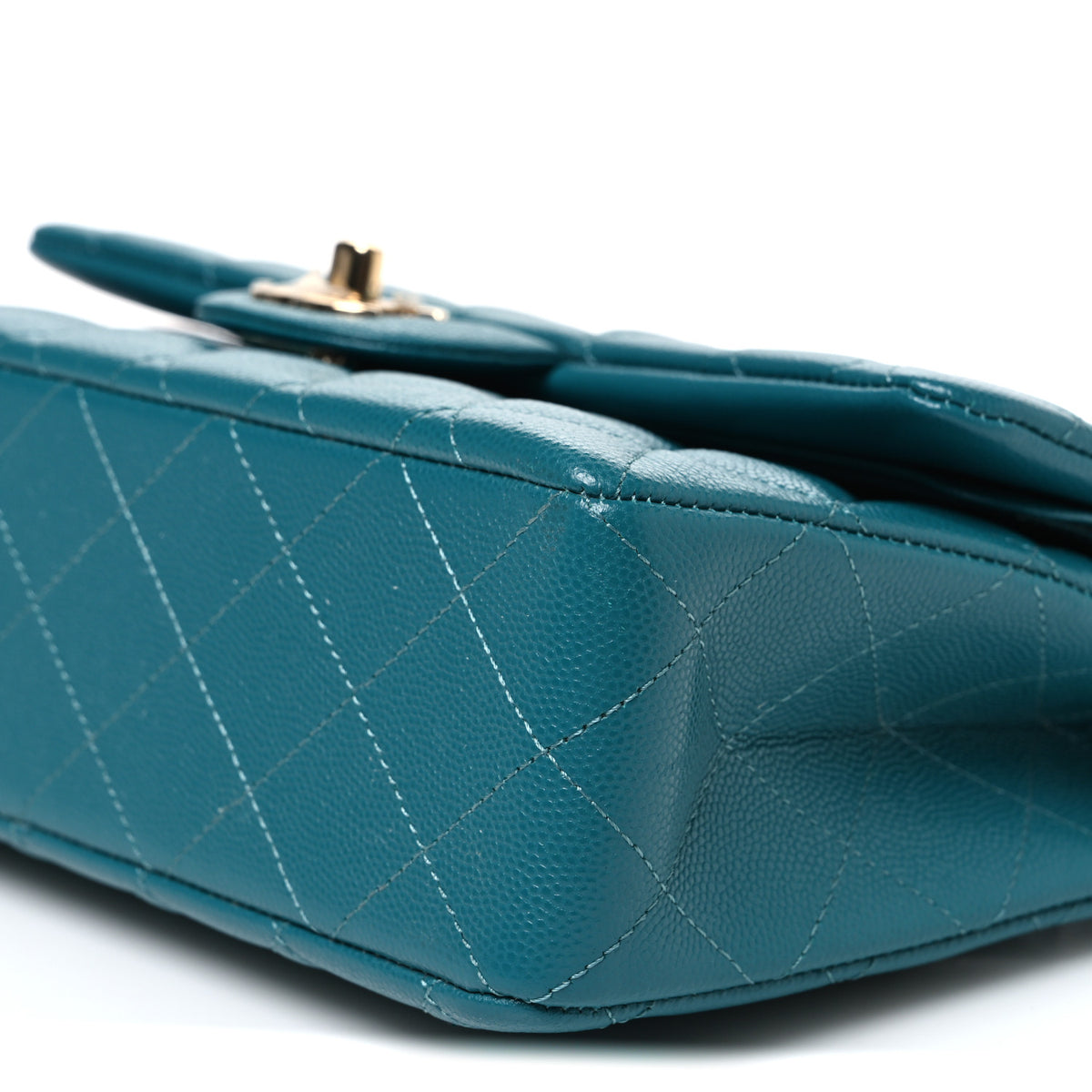 Caviar Quilted Small Double Flap Turquoise