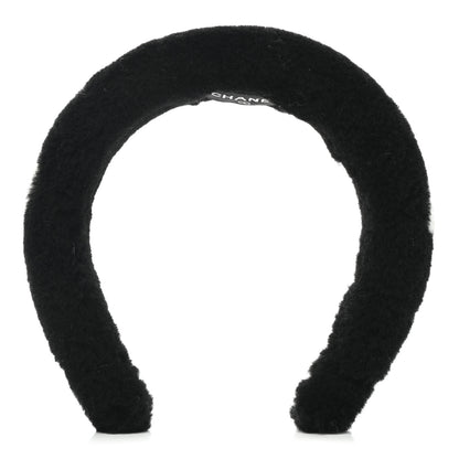 Chanel Shearling Logo Headband Black White 1 of 5