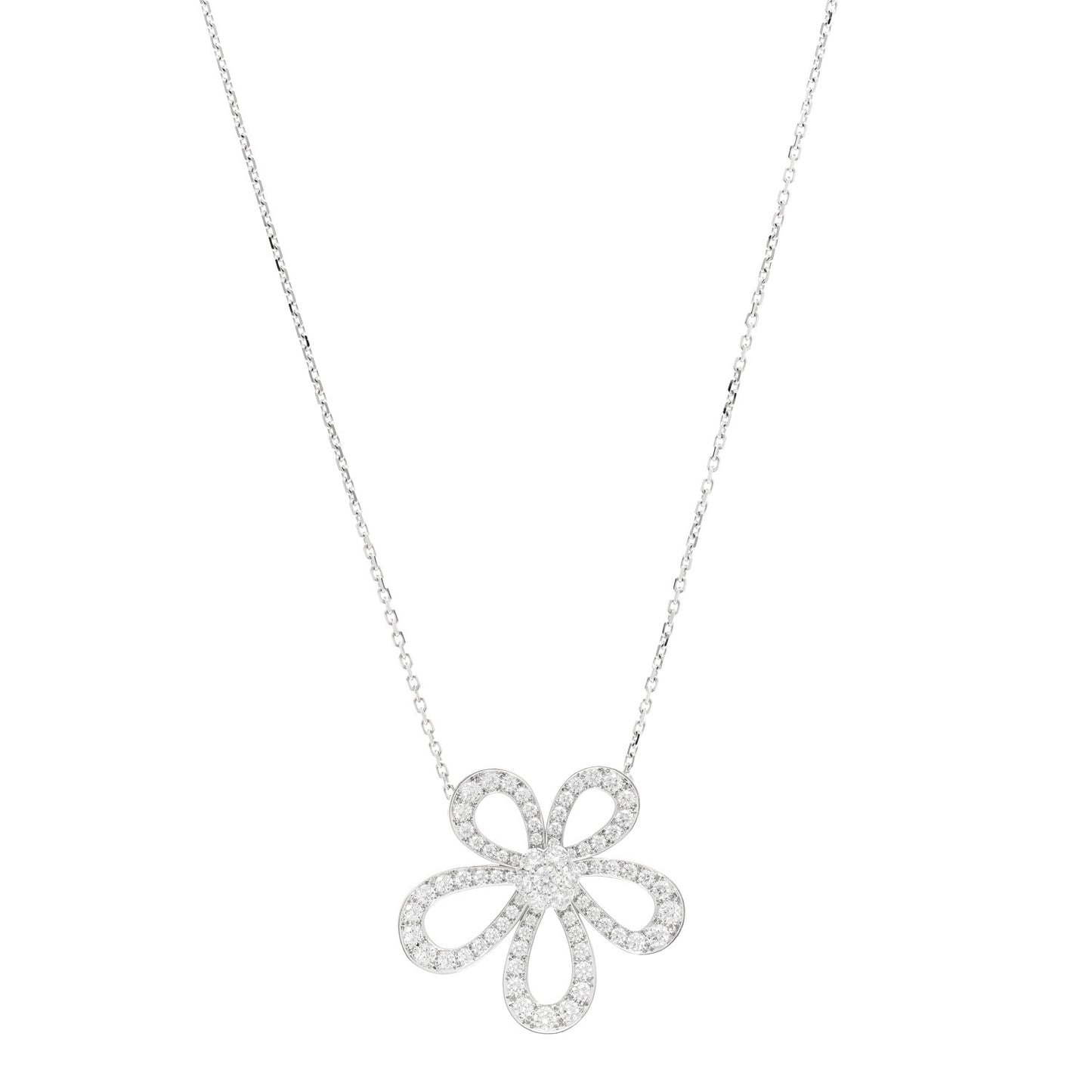 18K White Gold Diamond Flowerlace Pendant Necklace