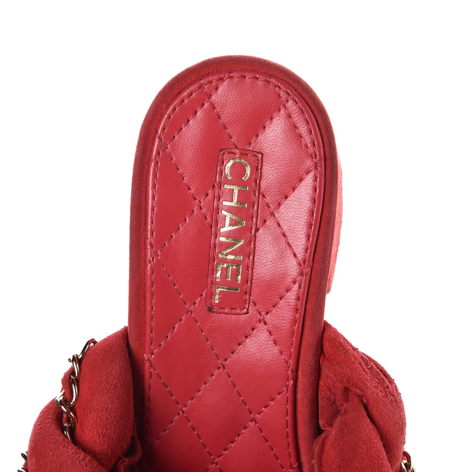Chanel Kid Suede Chain Braided Sandals 38.5 Red 9 of 11