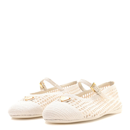 Prada Knit Crochet Logo Ballerina Flats 38 Ivory 4 of 9
