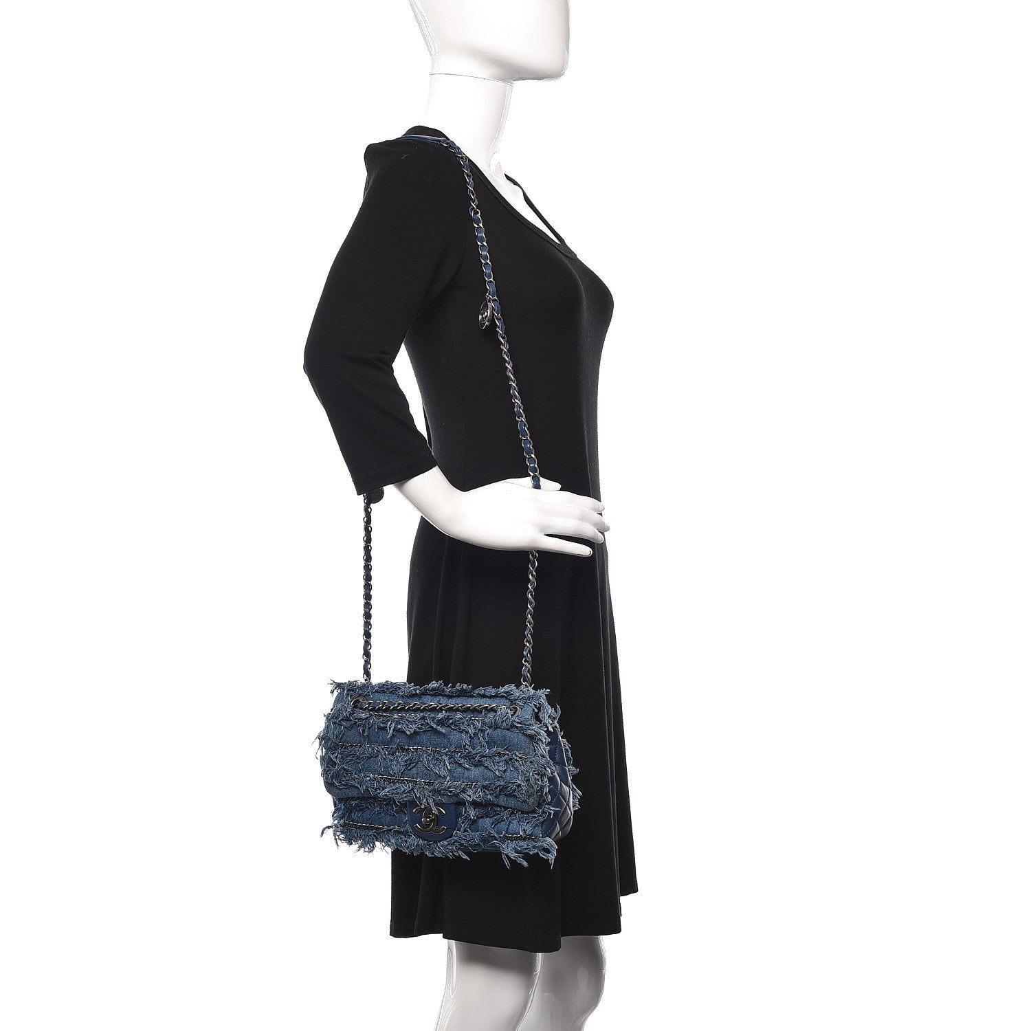 Chanel Calfskin Denim Fringe Chains Small Flap Blue 2 of 13