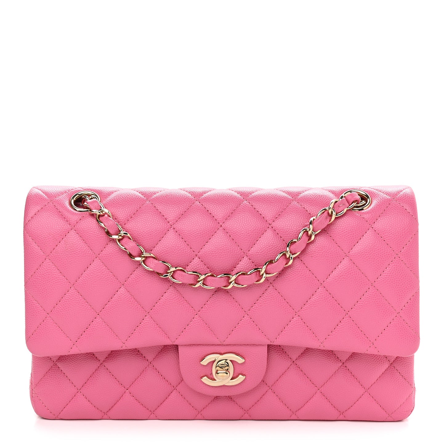 Caviar Quilted Medium Double Flap Pink