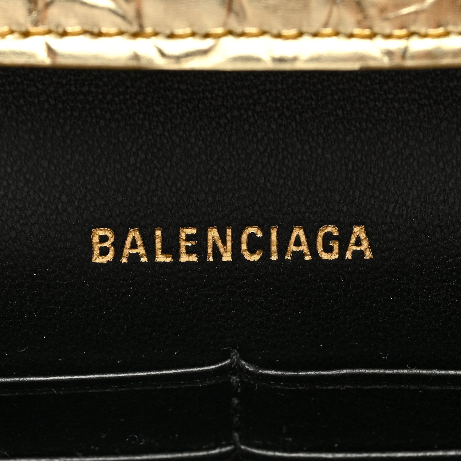Balenciaga Metallic Calfskin Crocodile Embossed Hourglass Chain Bag Gold 6 of 9