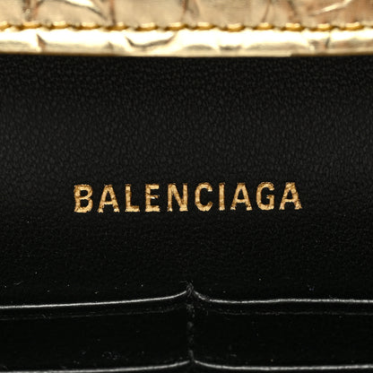 Balenciaga Metallic Calfskin Crocodile Embossed Hourglass Chain Bag Gold 6 of 9