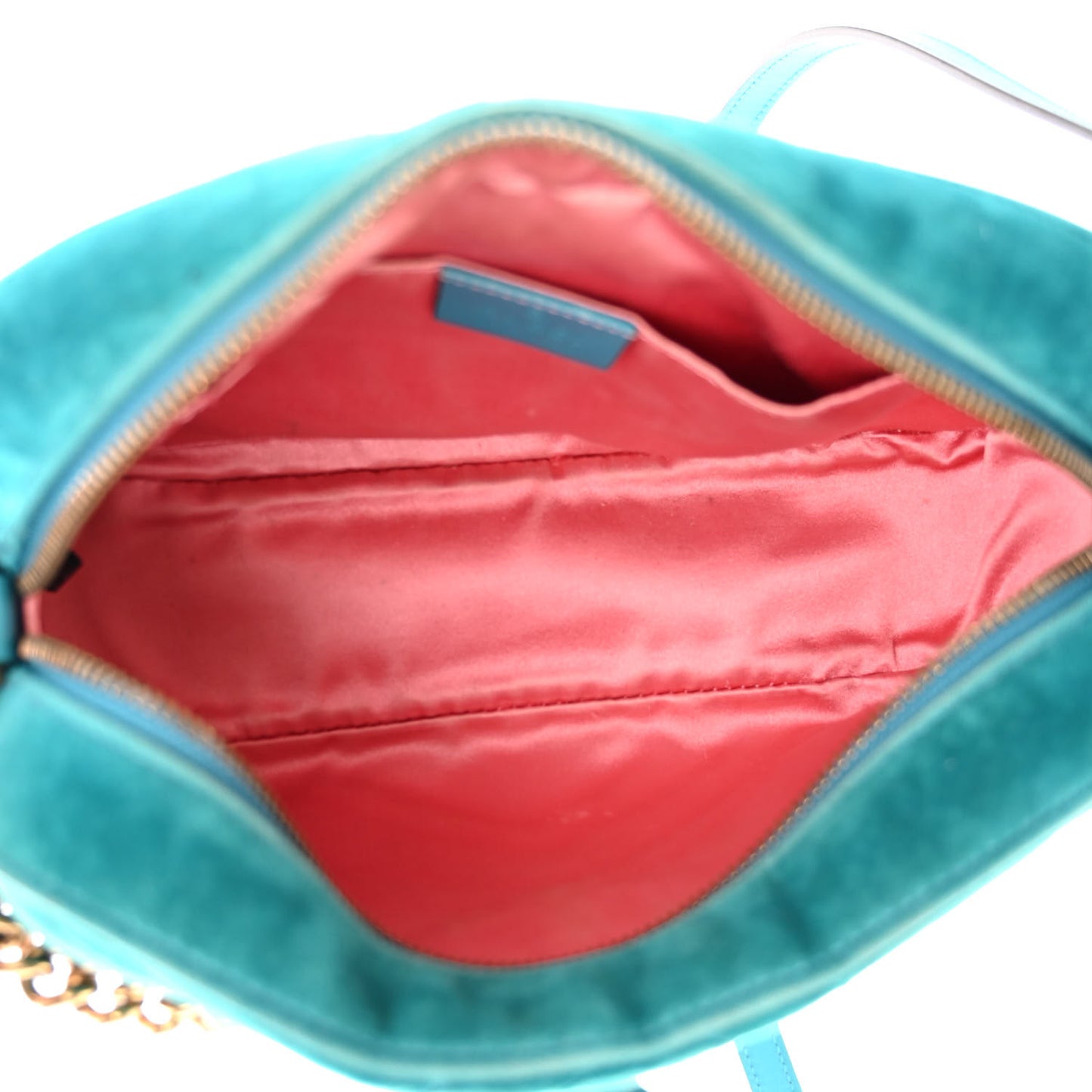 Velvet Matelasse Small GG Marmont Chain Shoulder Bag Pavone Cyan