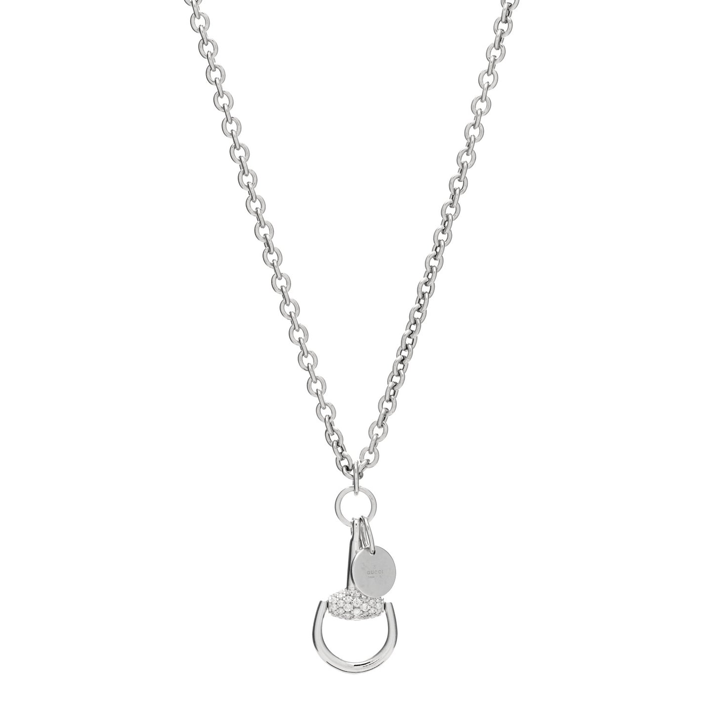18K White Gold Diamond Horsebit Pendant Necklace