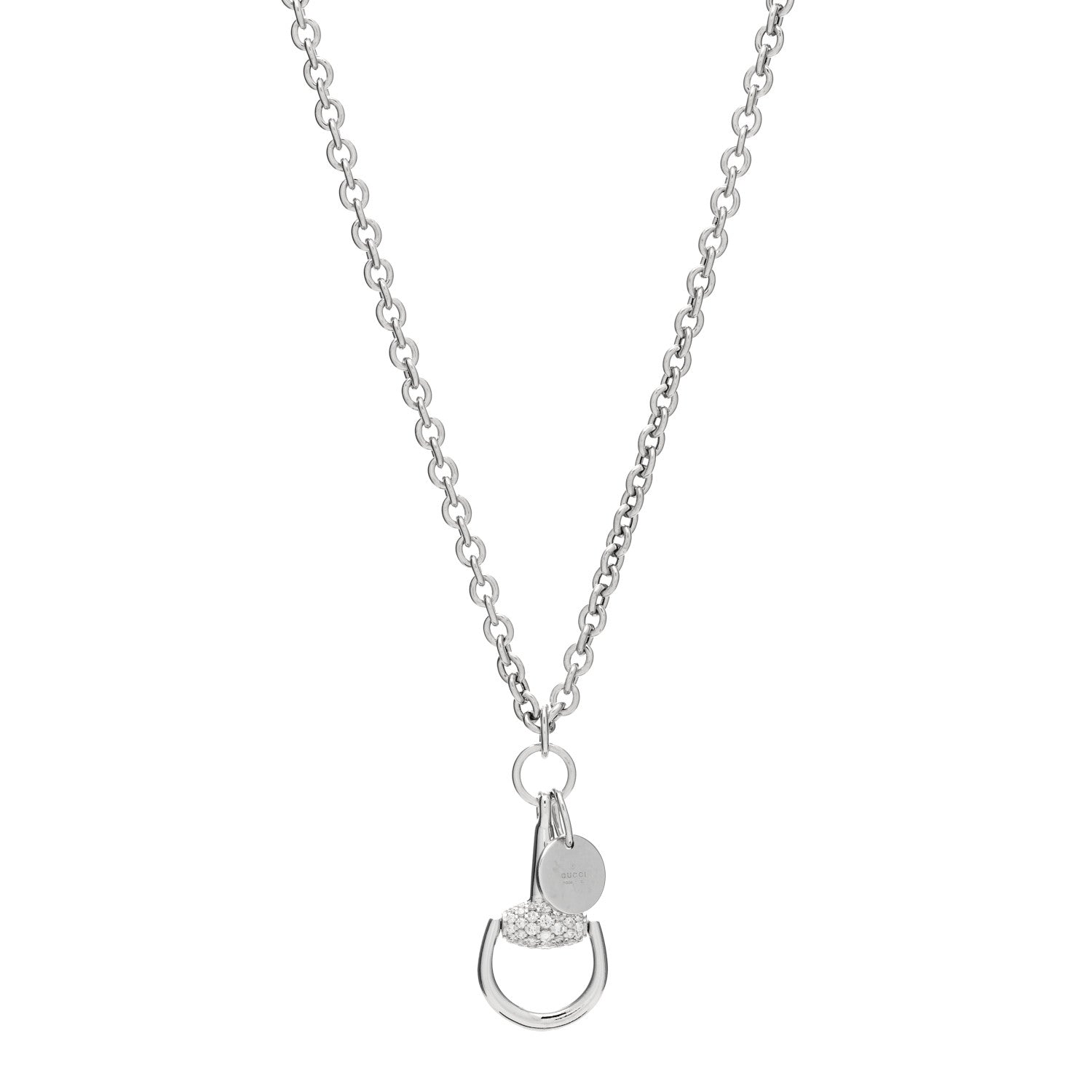 Gucci 18K White Gold Diamond Horsebit Pendant Necklace 1 of 6