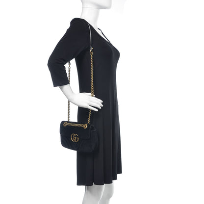 Gucci Velvet Matelasse Mini GG Marmont Shoulder Bag Black 2 of 15