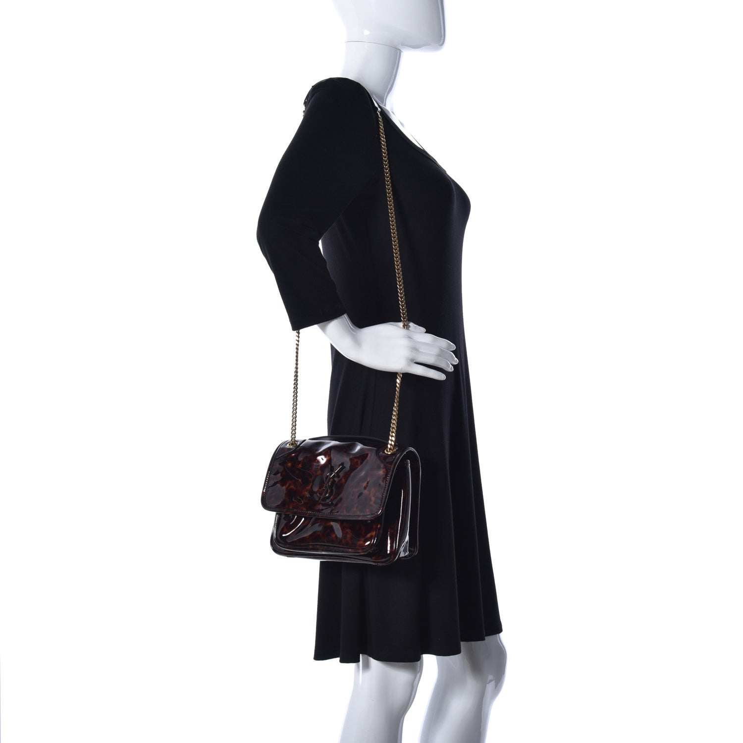 Saint Laurent Patent Monogram Baby Niki Chain Satchel Tortoiseshell 2 of 9