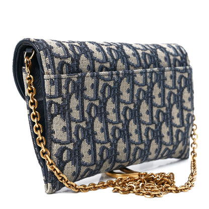 Christian Dior Oblique Saddle Chain Long Wallet Blue 3 of 13
