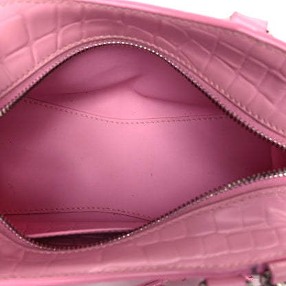 Balenciaga Semi Shiny Calfskin Crocodile Embossed Neo Classic Silver Hardware Mini City Pink 5 of 9