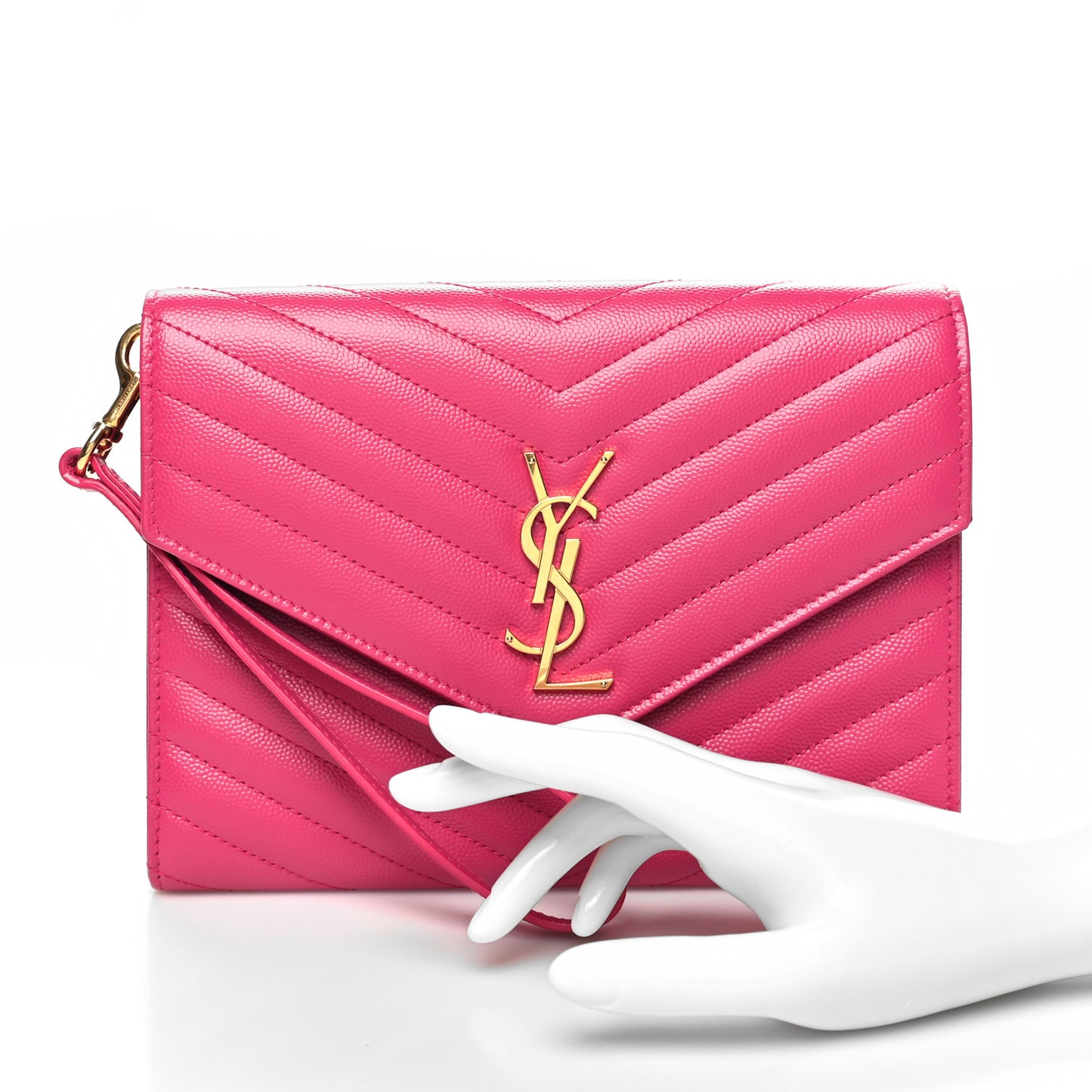 Grain De Poudre Matelasse Chevron Monogram Envelope Clutch Fuxia Couture