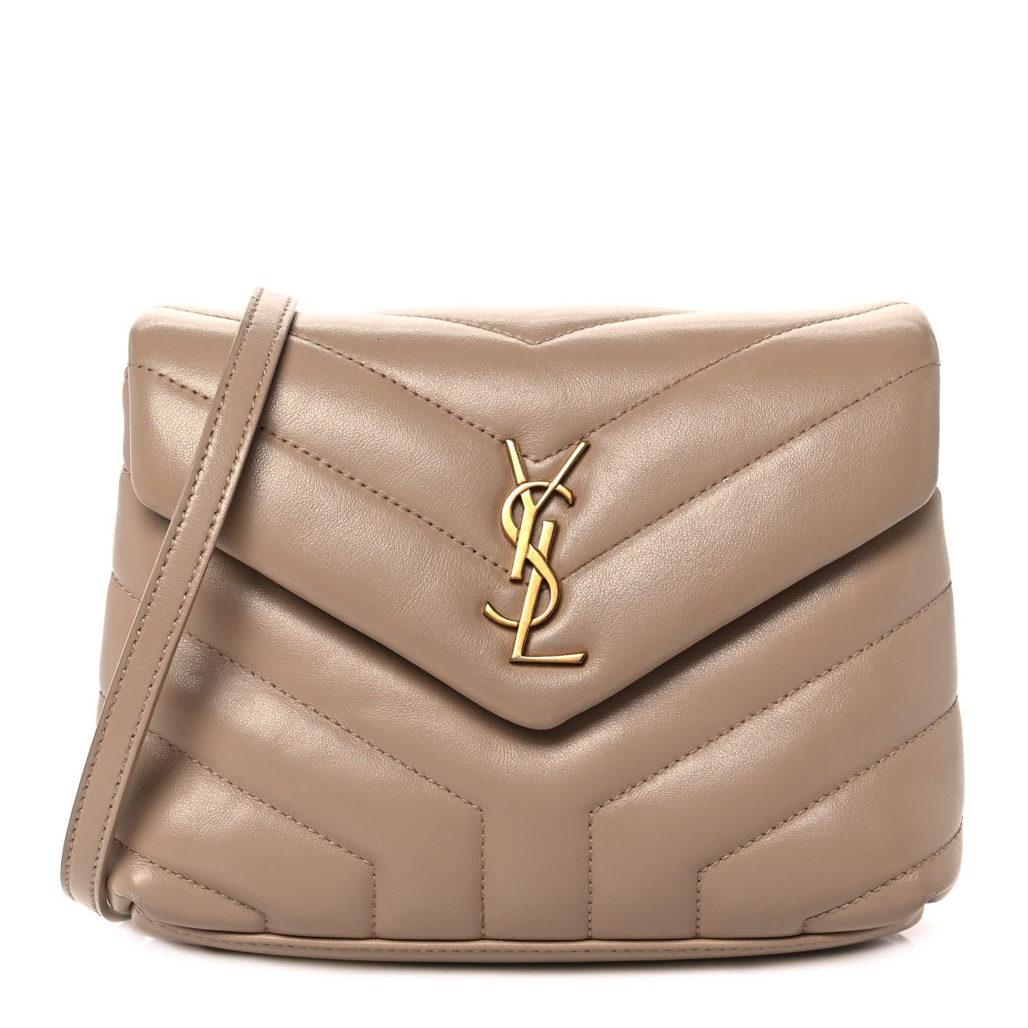 Saint Laurent Calfskin Y Quilted Monogram Toy Loulou Crossbody Bag Dark Beige 1 of 10
