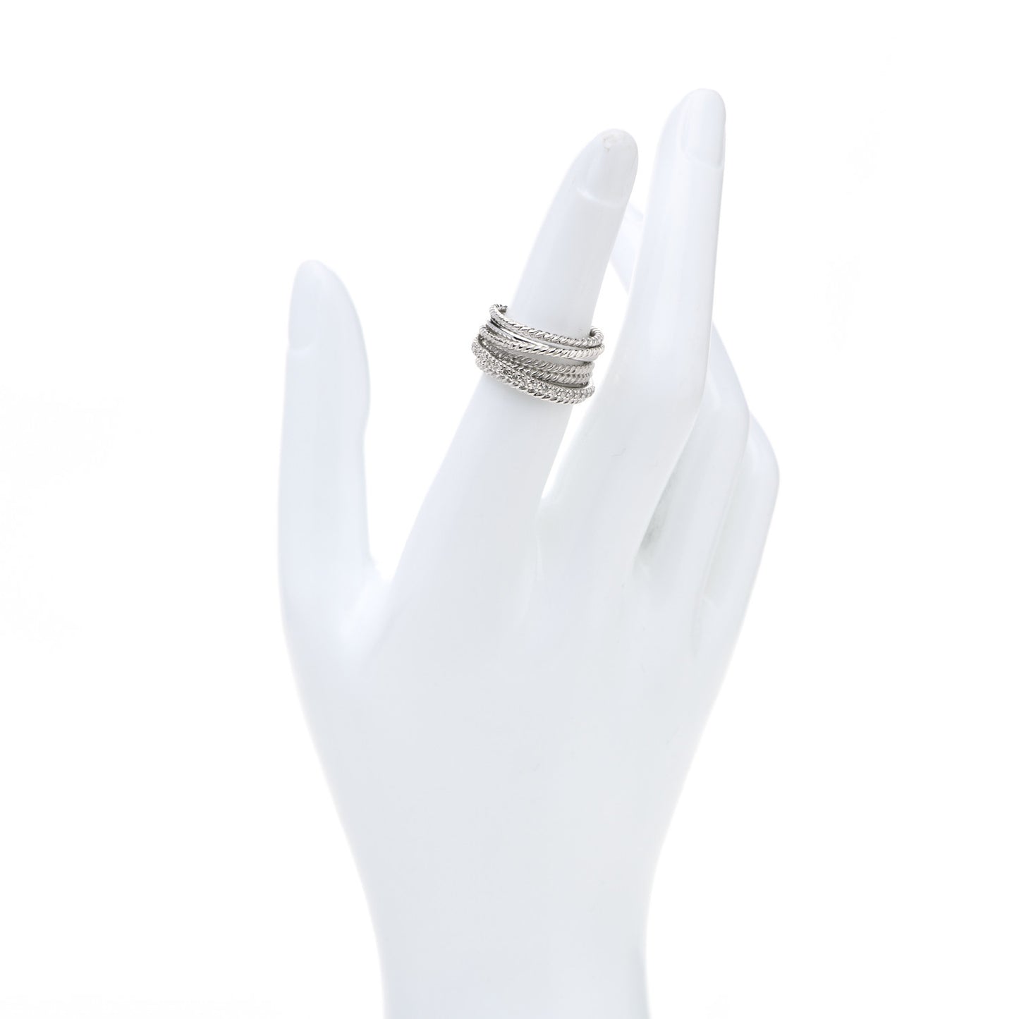Sterling Silver Diamond 11mm Wide Crossover Cable Ring 52 6