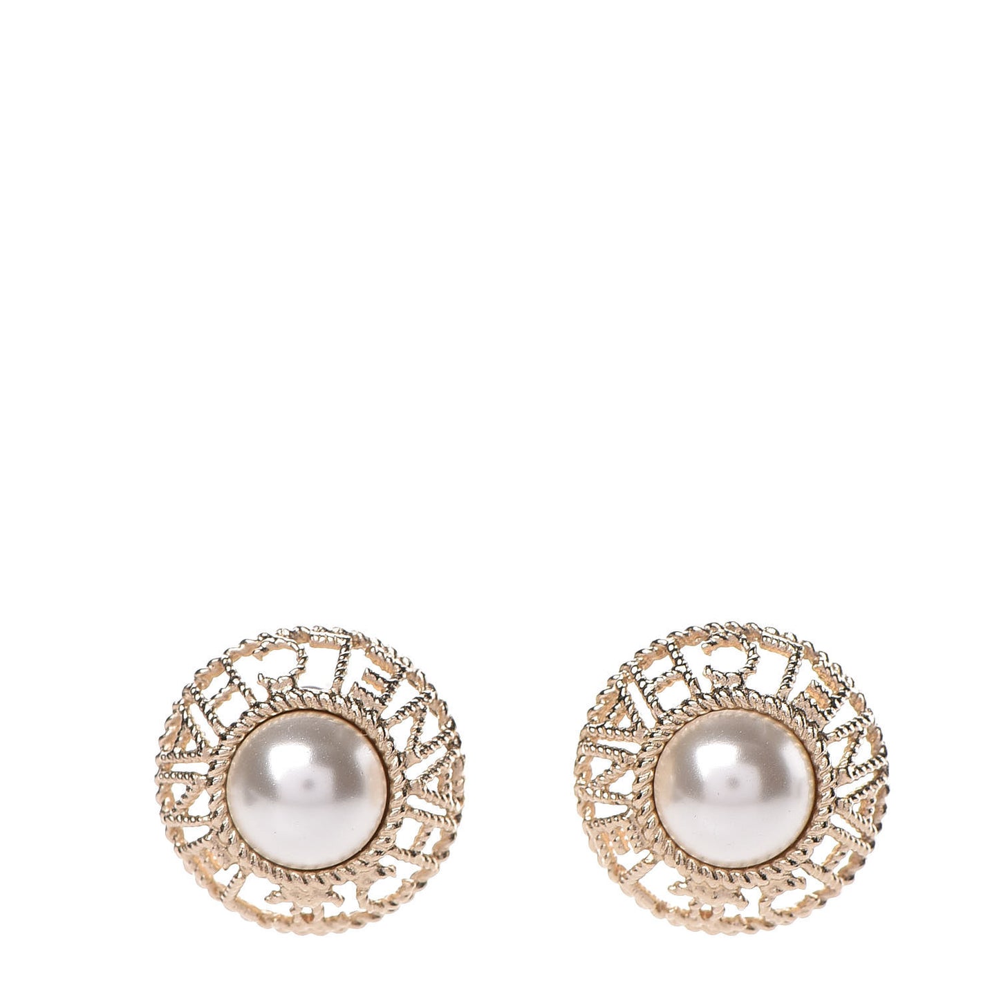 Pearl CC Round Rope Logo Earrings Gold
