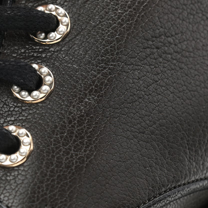 Chanel Goatskin Pearl Lace Up CC Short Boots 41.5 Brown Black 11 of 12