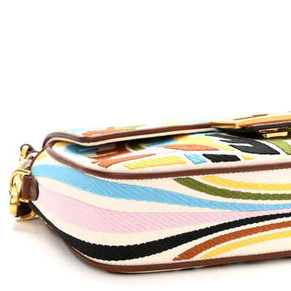 Fendi X SARA COLEMAN Canvas Vitello King Seta FF Fish Eye Embroidered Baguette Grezzo Multicolor Ghianda 10 of 11