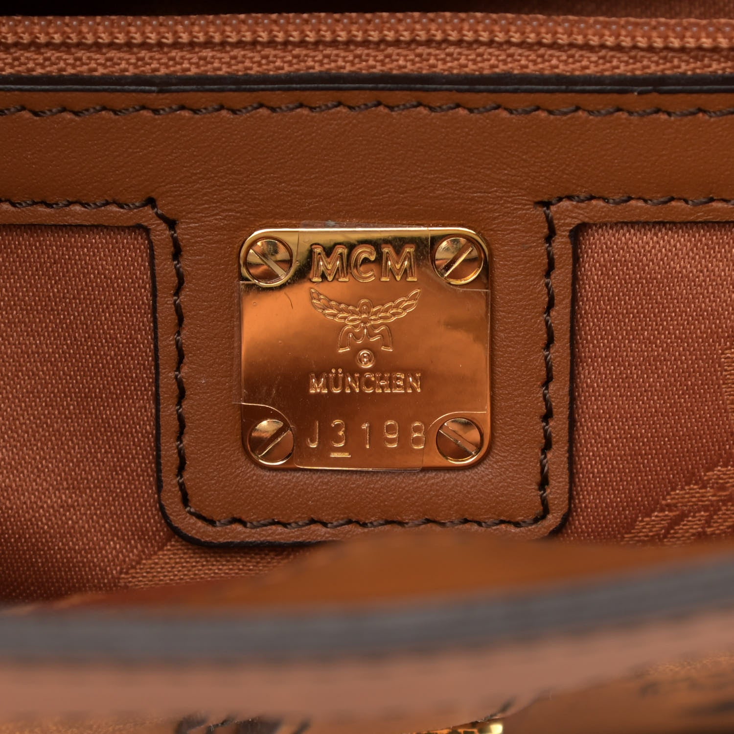 MCM Visetos Top Handle Satchel Cognac 9 of 11
