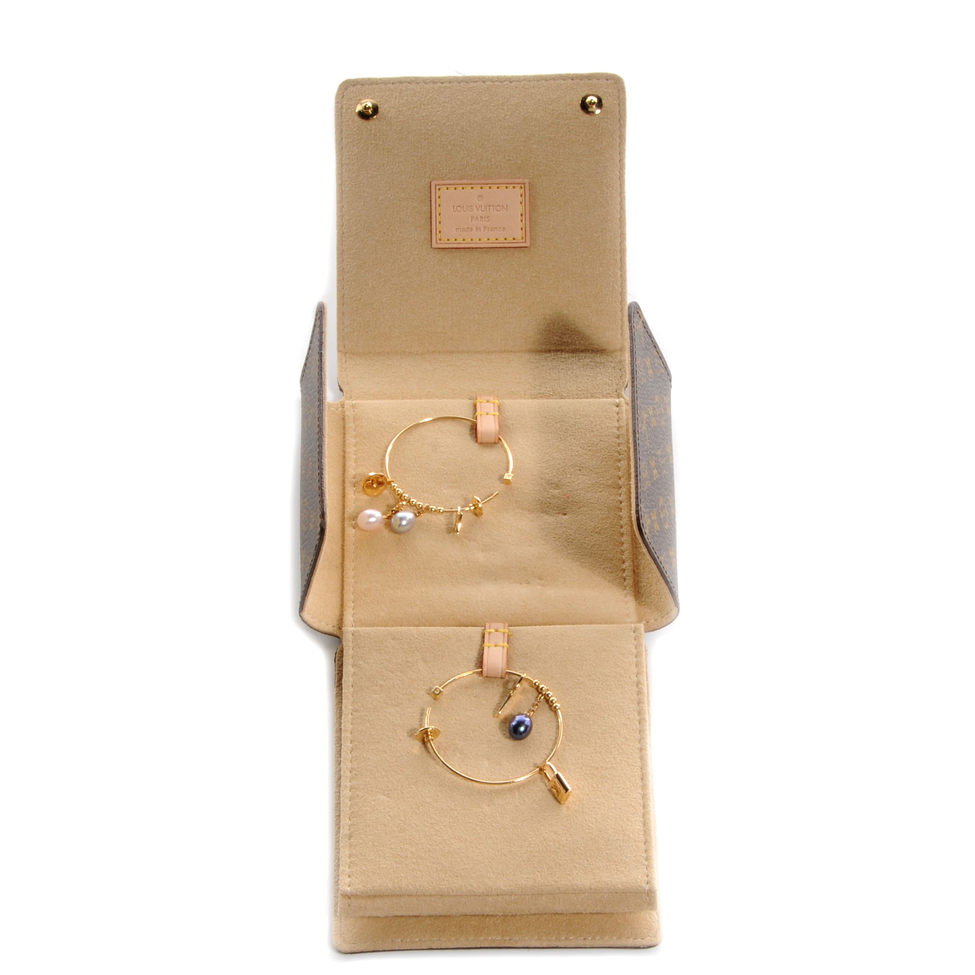 Louis Vuitton 18k Yellow Gold Pearl Monogram Hoop Earrings 8 of 11