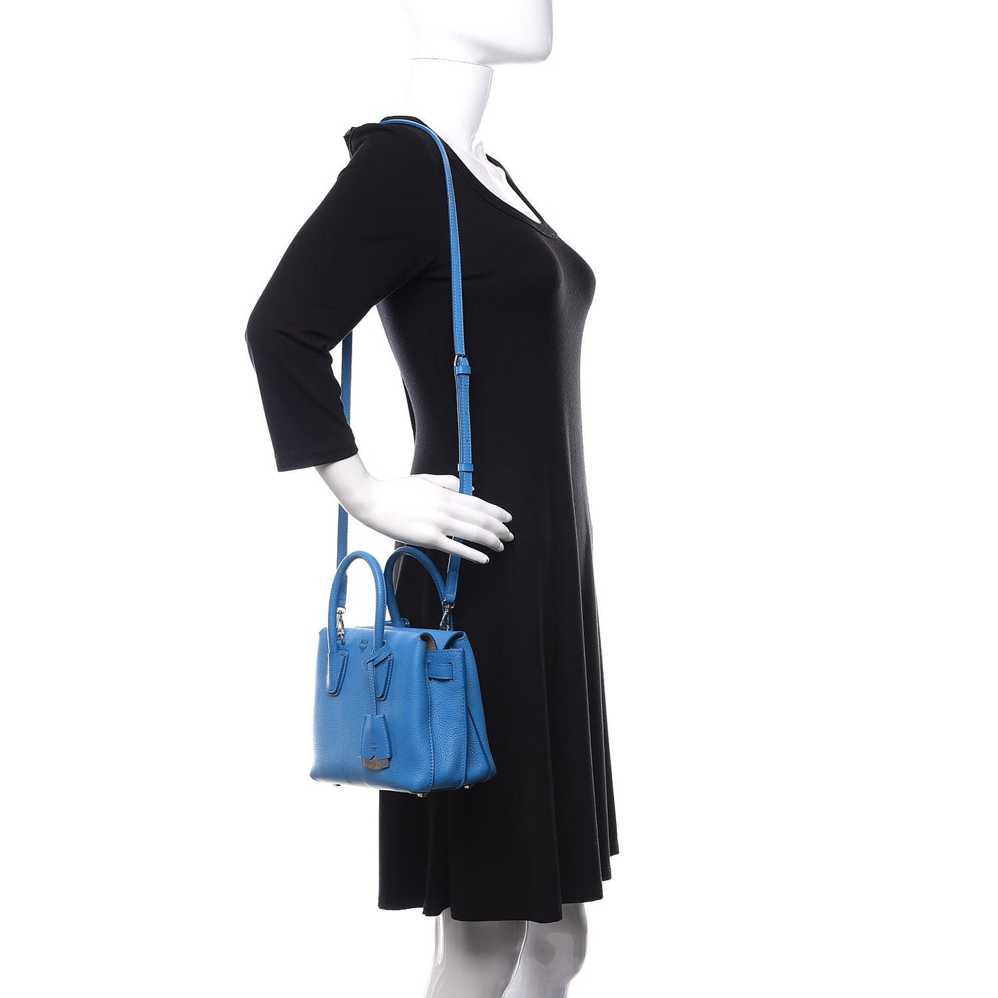 Grained Calfskin Mini Milla Tote Mediterranean Blue