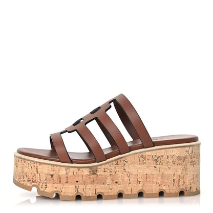 Hermes Calfskin Cork Isabella 30 Sandals 37 Gold 1 of 14
