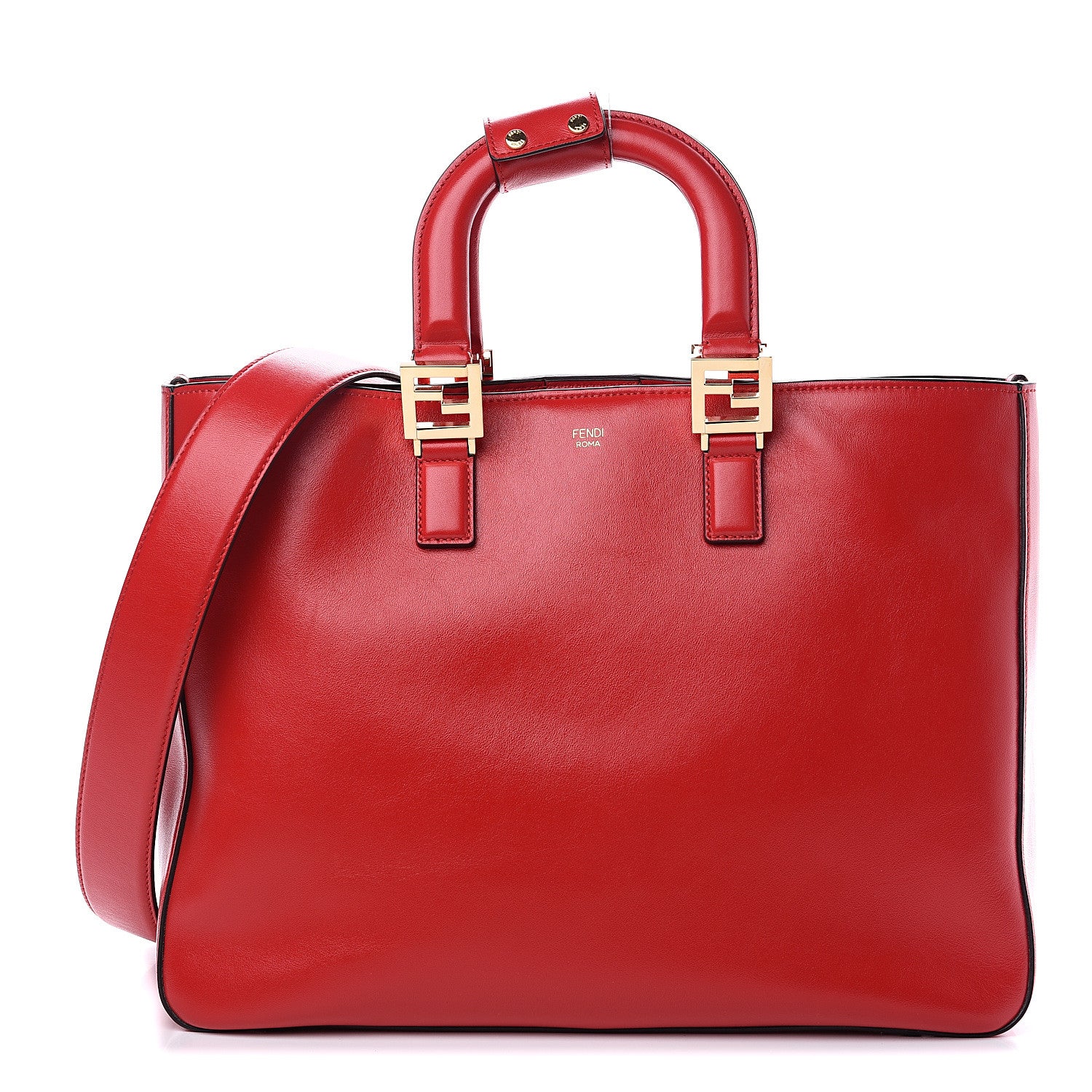 Fendi Vitello Glacier Medium FF Tote Rosso Cardinale 1 of 9