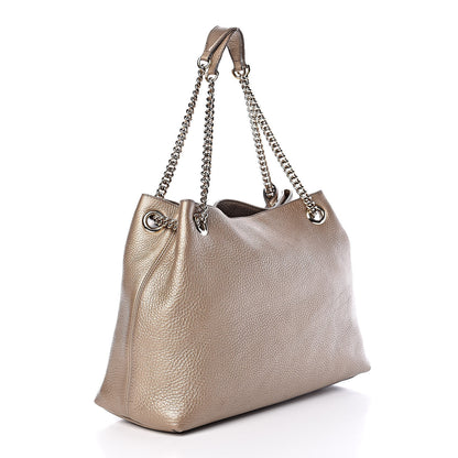 Gucci Metallic Pebbled Calfskin Medium Soho Chain Shoulder Bag Golden Beige 3 of 20
