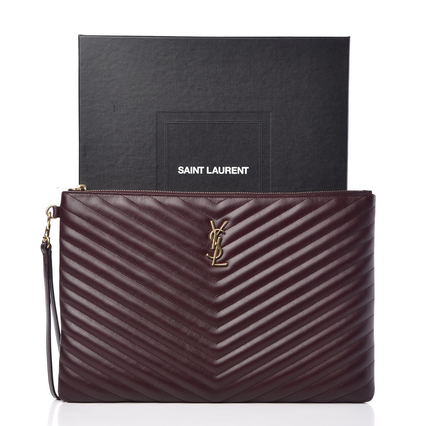 Calfskin Matelasse Chevron Monogram Document Holder Amaranto