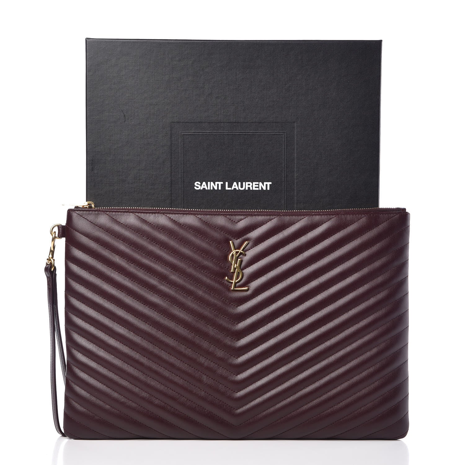 Saint Laurent Calfskin Matelasse Chevron Monogram Document Holder Amaranto 8 of 8