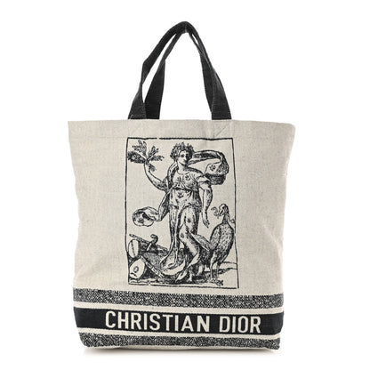 Christian Dior Canvas Print Cruise Tote Ivory Black 1 of 10