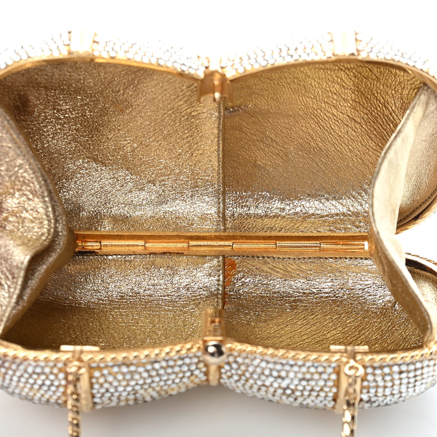 Judith Leiber Swarovski Crystal Minaudiere Clutch Gold Silver 5 of 9