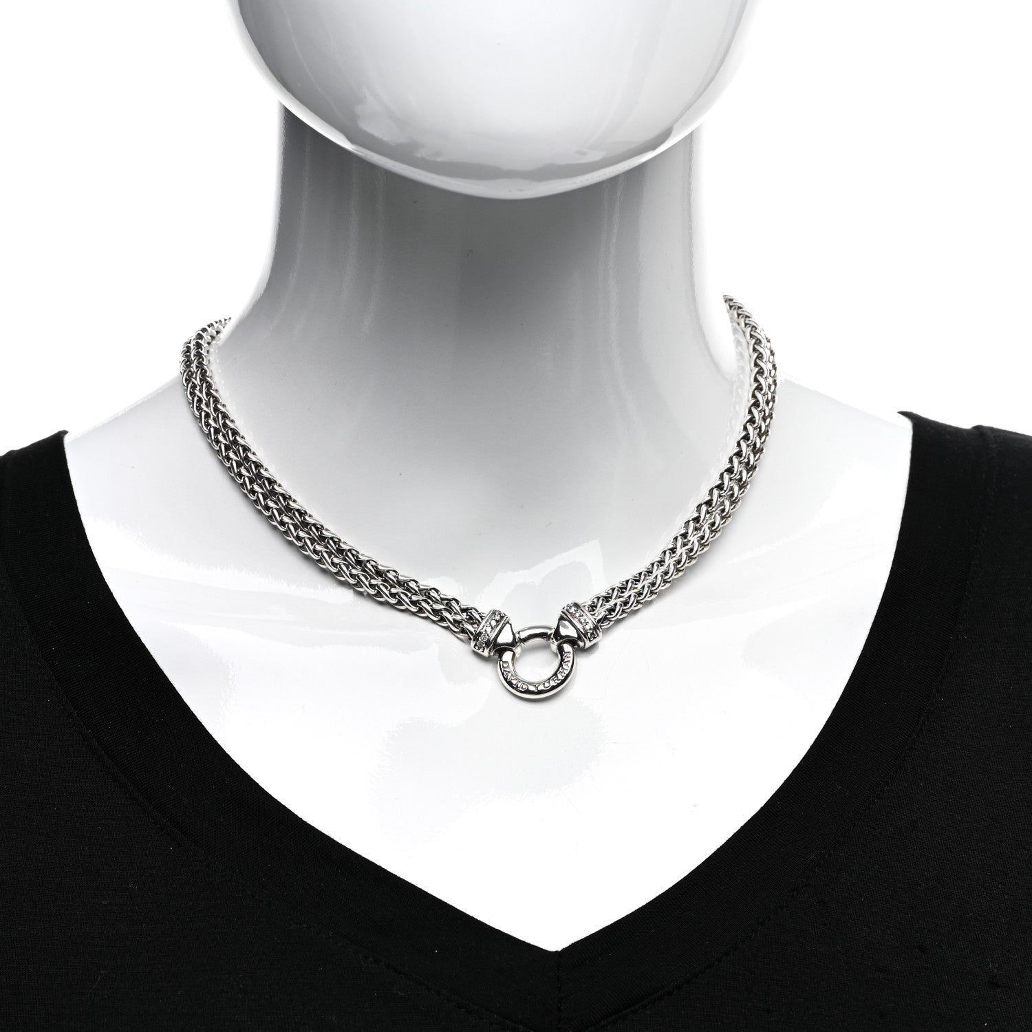 David Yurman Sterling Silver Diamond 18mm Double Wheat Chain Necklace 2 of 4