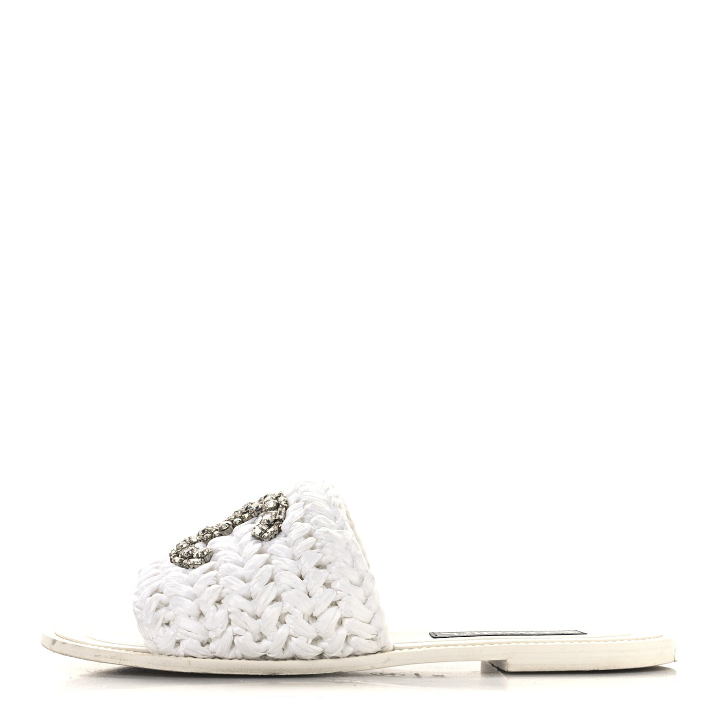 Raffia Crystal CC Mules Sandals 39.5 White