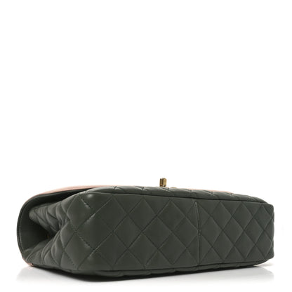Chanel Lambskin Quilted Medium Bi-Color Flap Green Pink 4 of 10