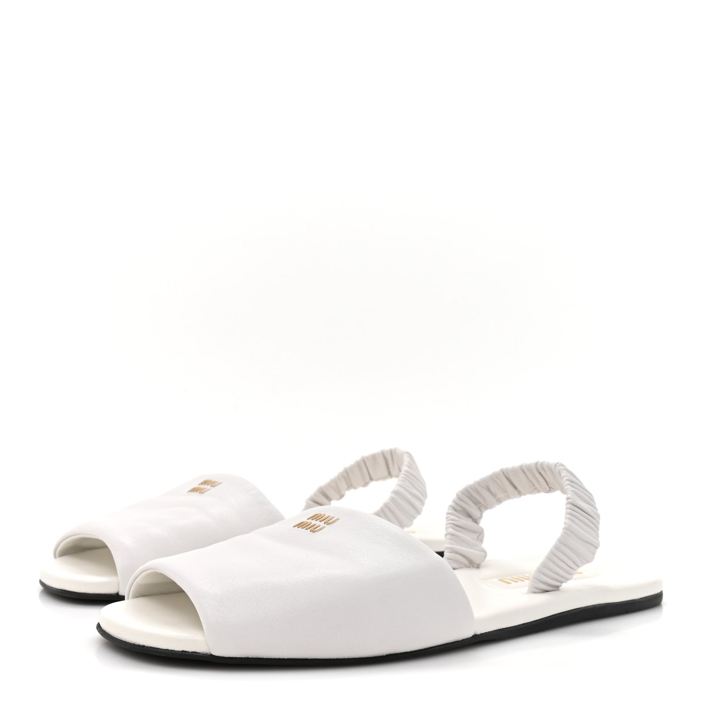 Vitello Nappa Ruched Flat Sandals 39 White