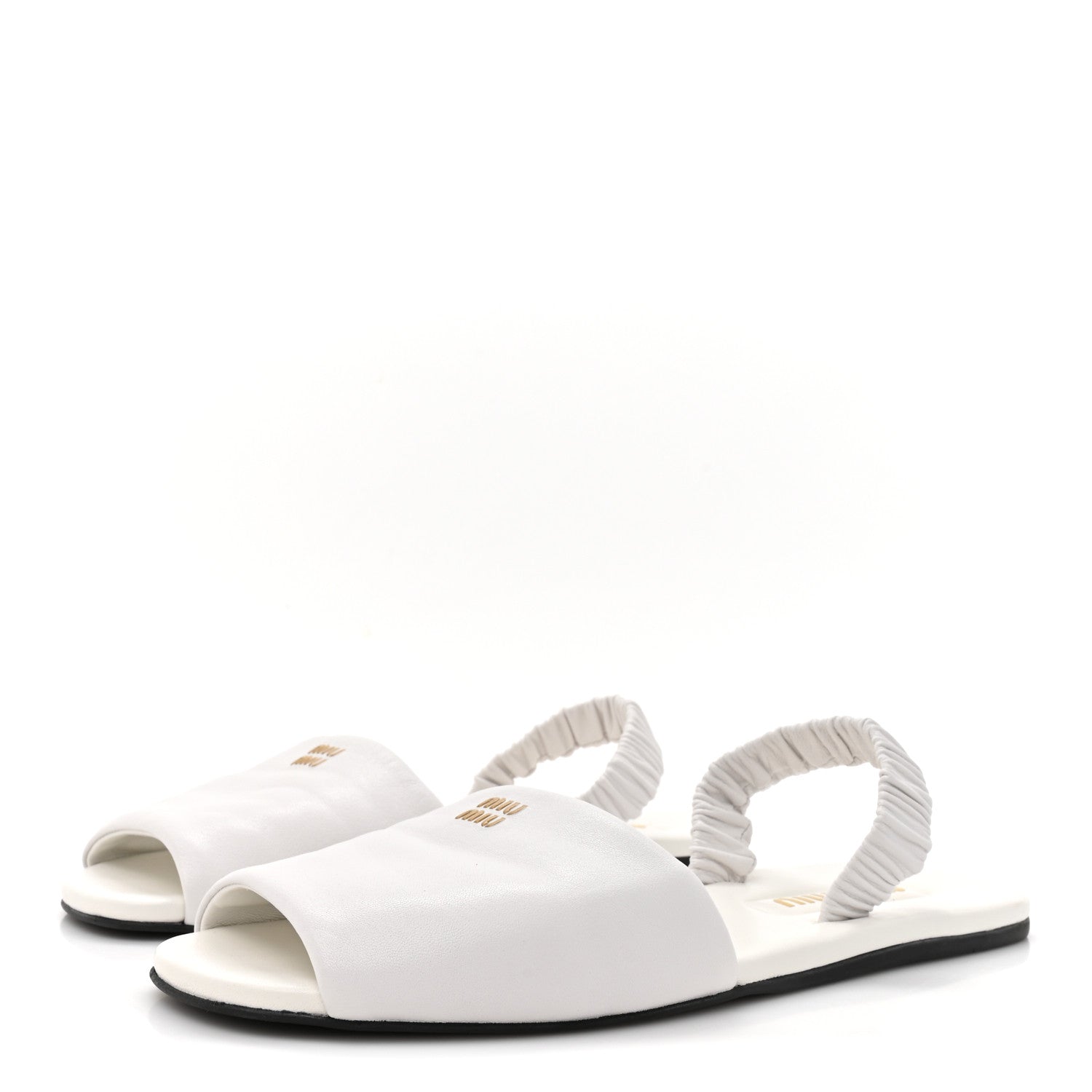 Miu Miu Vitello Nappa Ruched Flat Sandals 39 White 4 of 10
