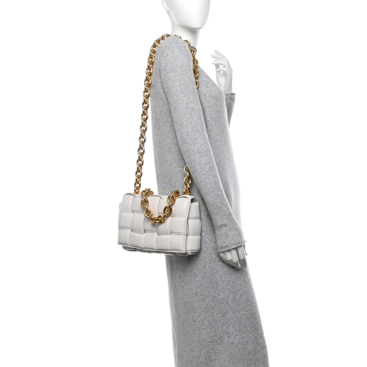 Lambskin Maxi Intreccio Padded Chain Cassette Crossbody Bag White