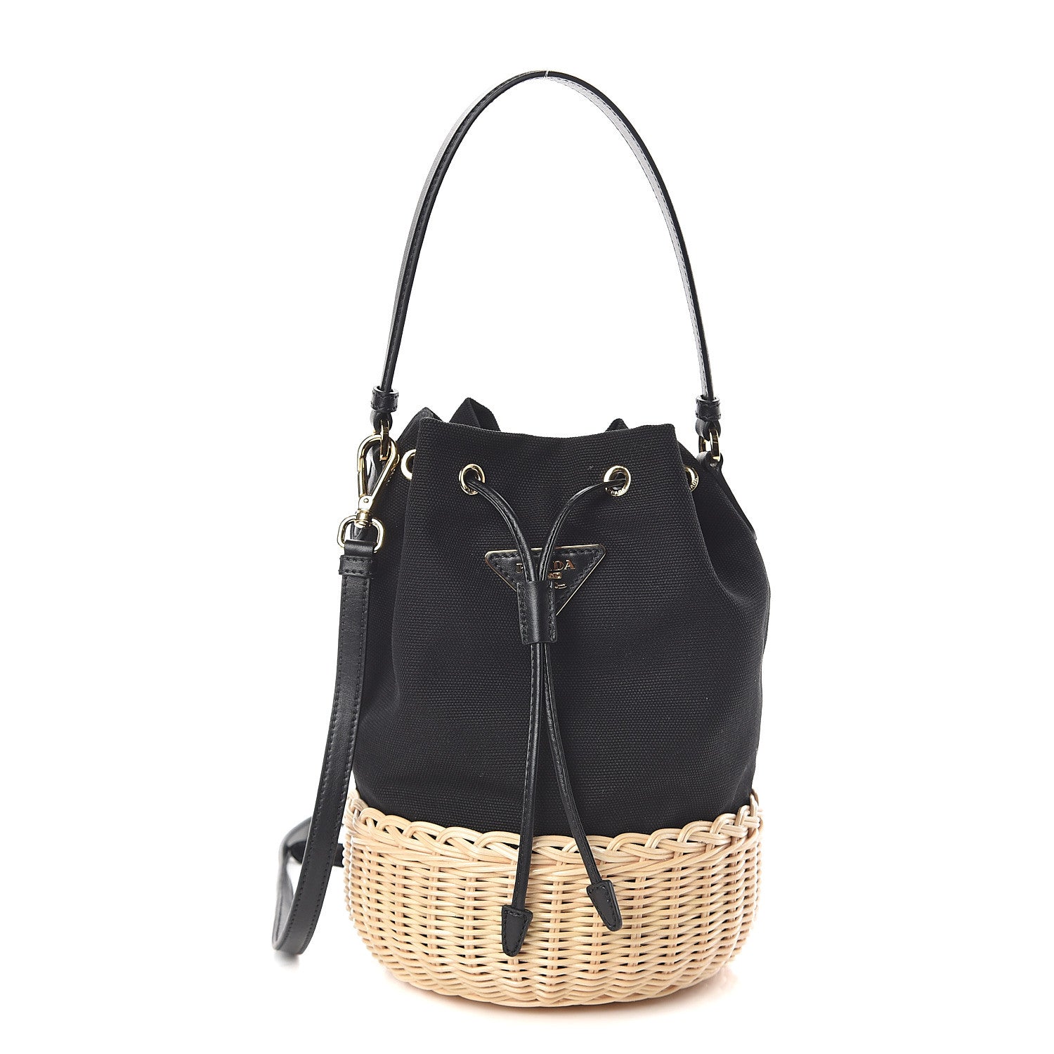Prada Wicker Canvas Bucket Bag Black 1 of 8
