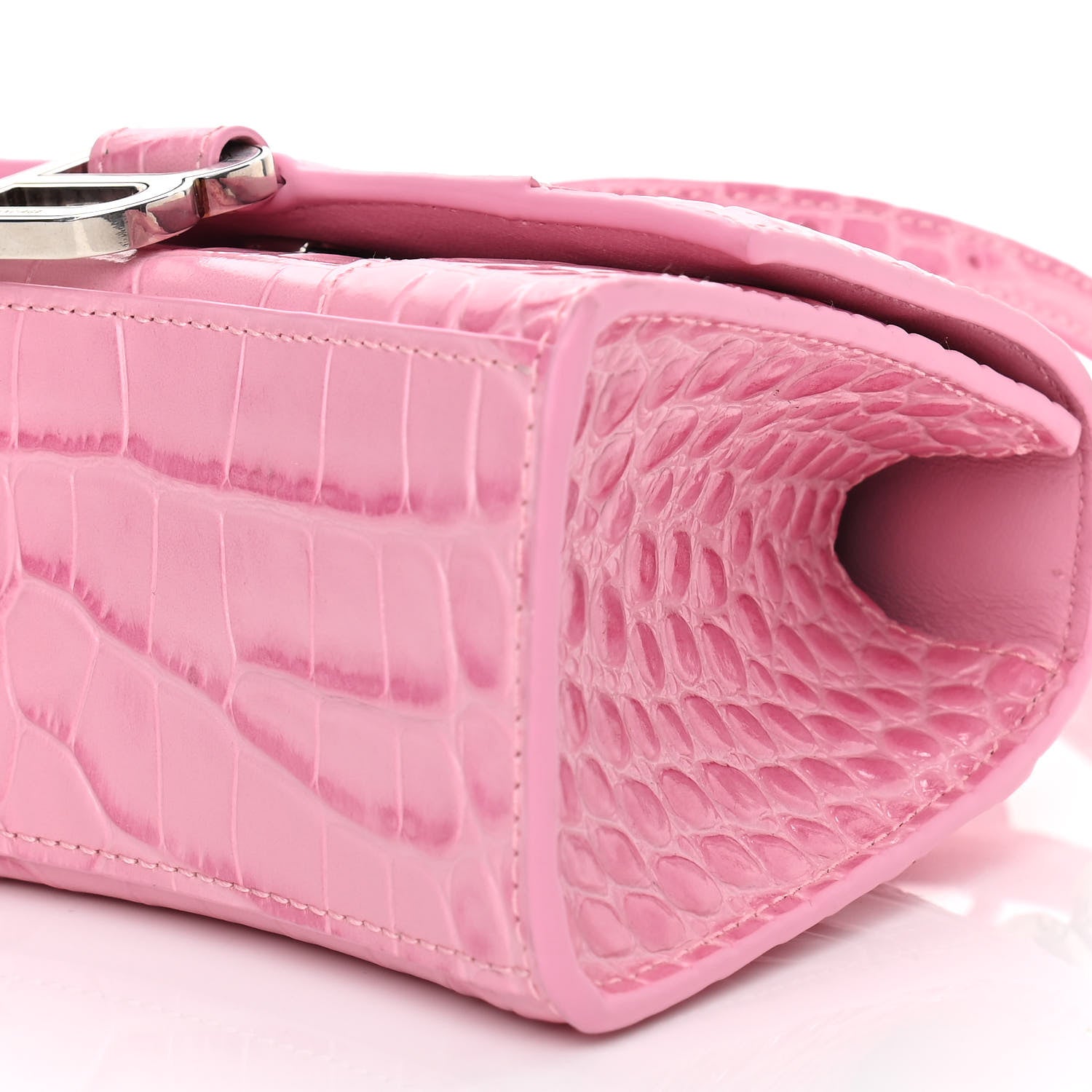Balenciaga Shiny Calfskin Crocodile Embossed Hourglass Top Handle Bag XS Pink 11 of 11