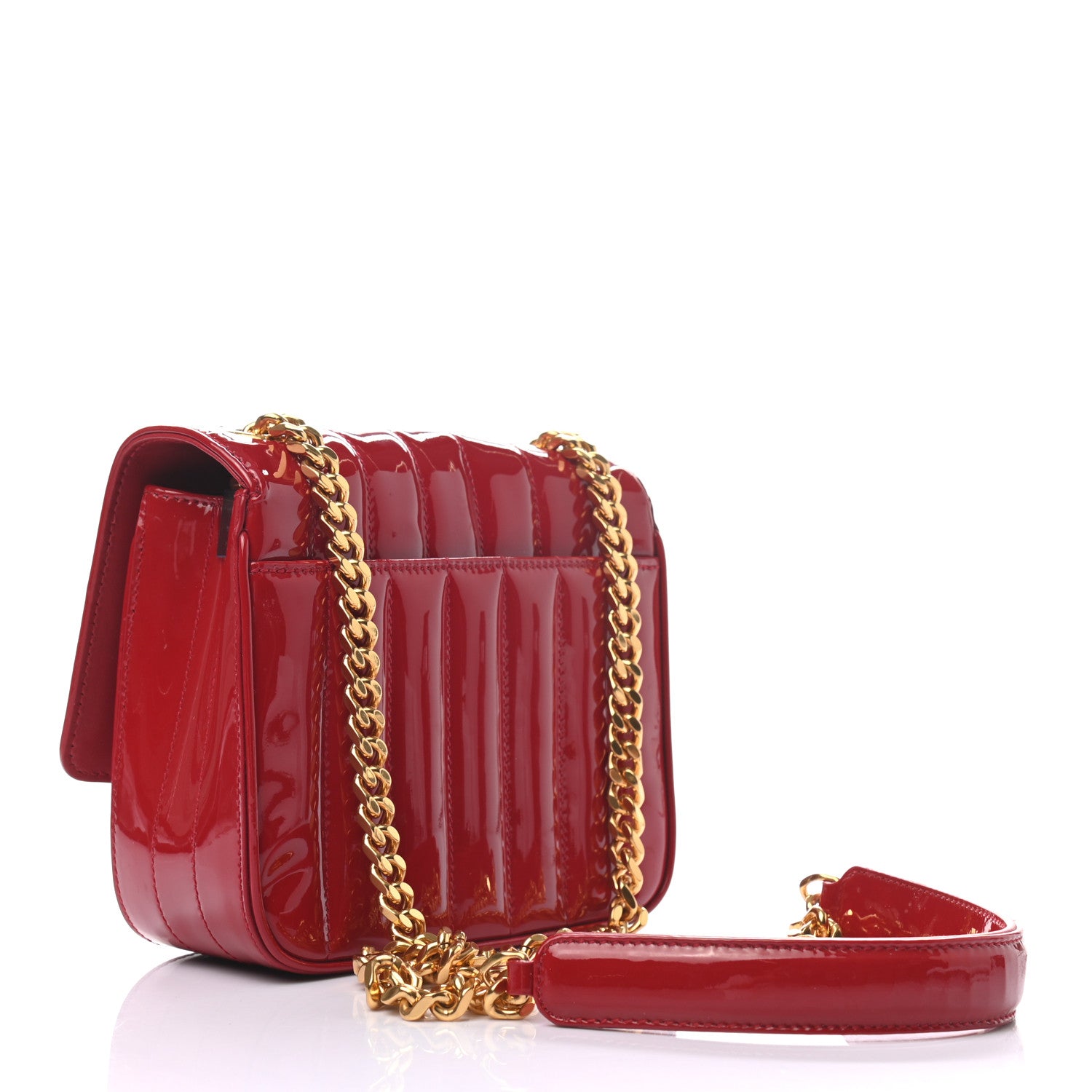 Saint Laurent Patent Matelasse Monogram Small Vicky Chain Bag Red 3 of 8