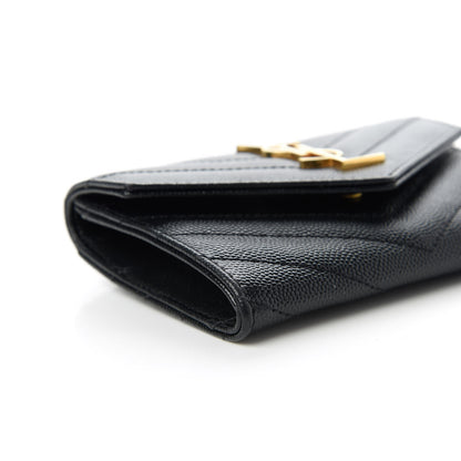 Saint Laurent Grain De Poudre Matelasse Chevron Small Monogram Envelope Wallet Black 6 of 10