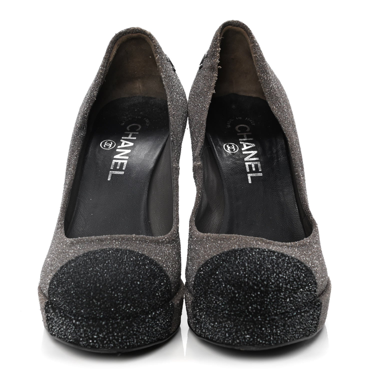 Chanel Glitter Cap Toe Pumps 37 Grey Black 2 of 13
