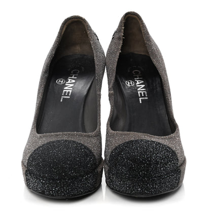 Chanel Glitter Cap Toe Pumps 37 Grey Black 2 of 13