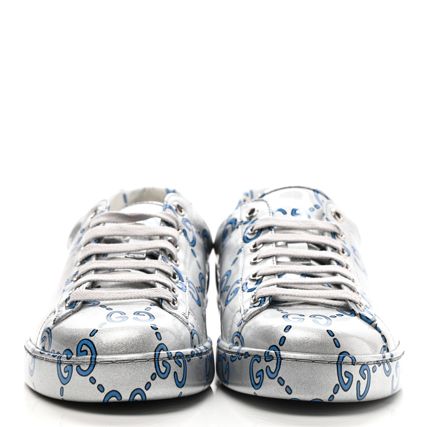 Miro Rubber Wax GucciGhost Print Mens New Ace Sneakers 7 Silver