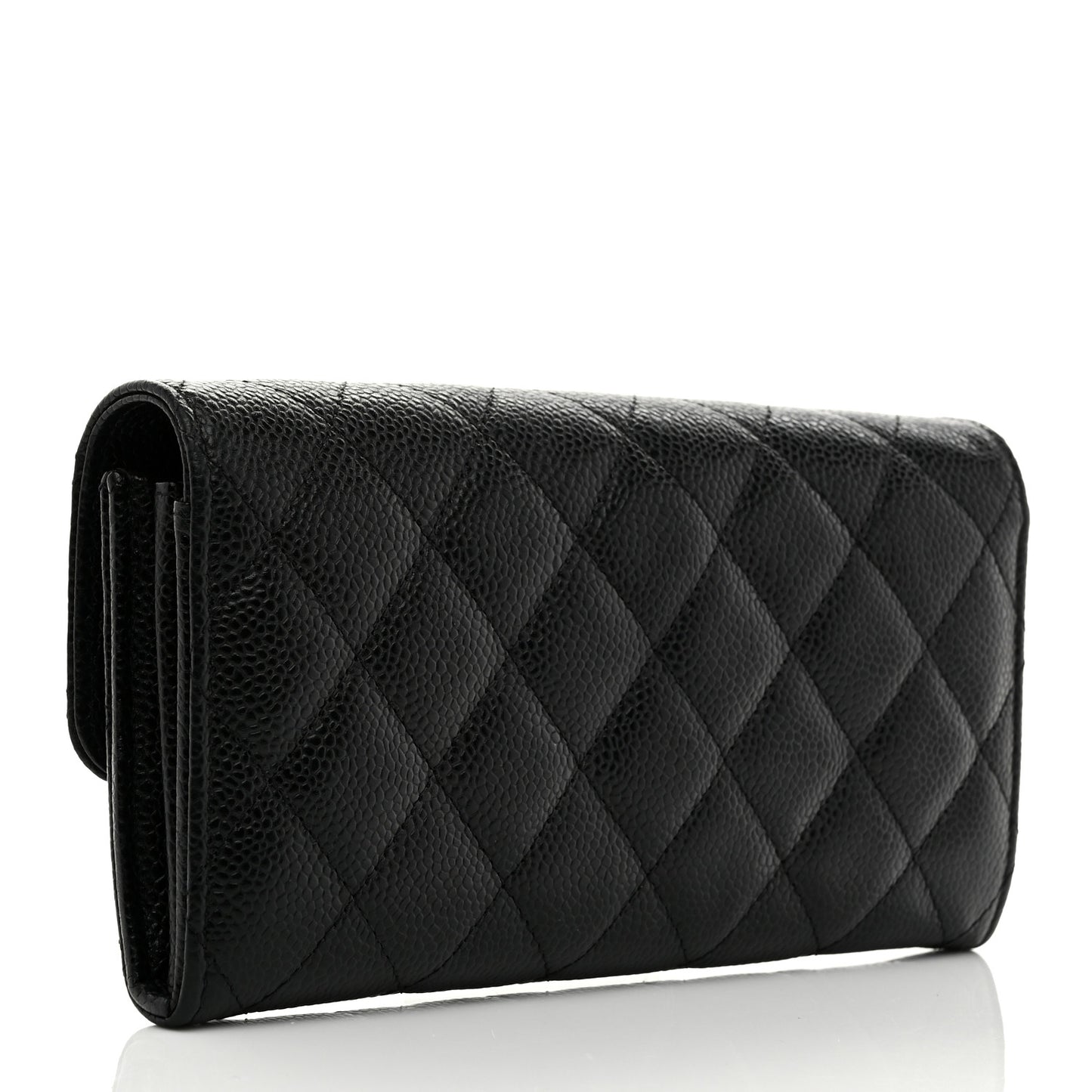 Caviar Quilted Large Gusset Flap Wallet Black