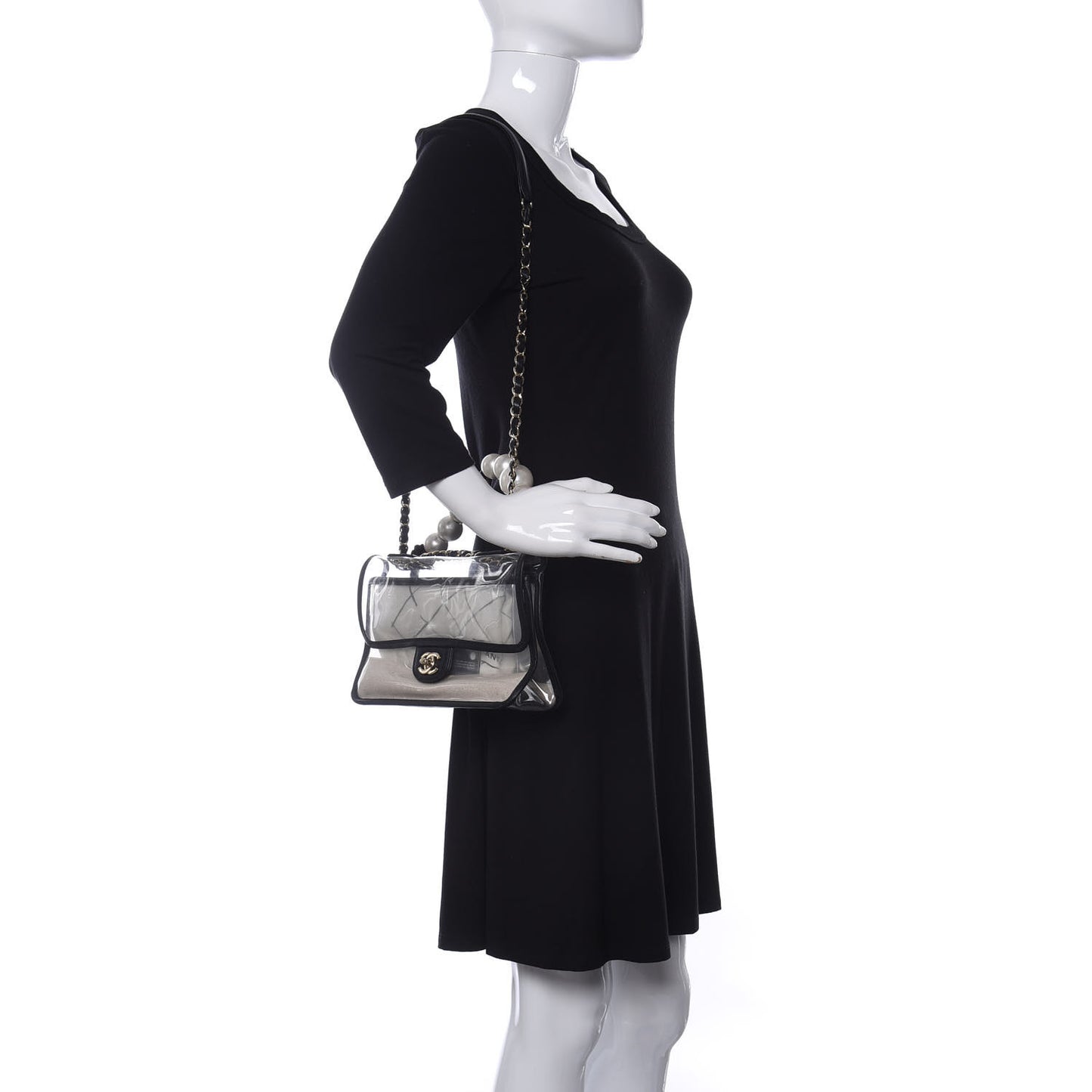 Lambskin PVC Sand By The Sea Flap With Pearl Strap Black