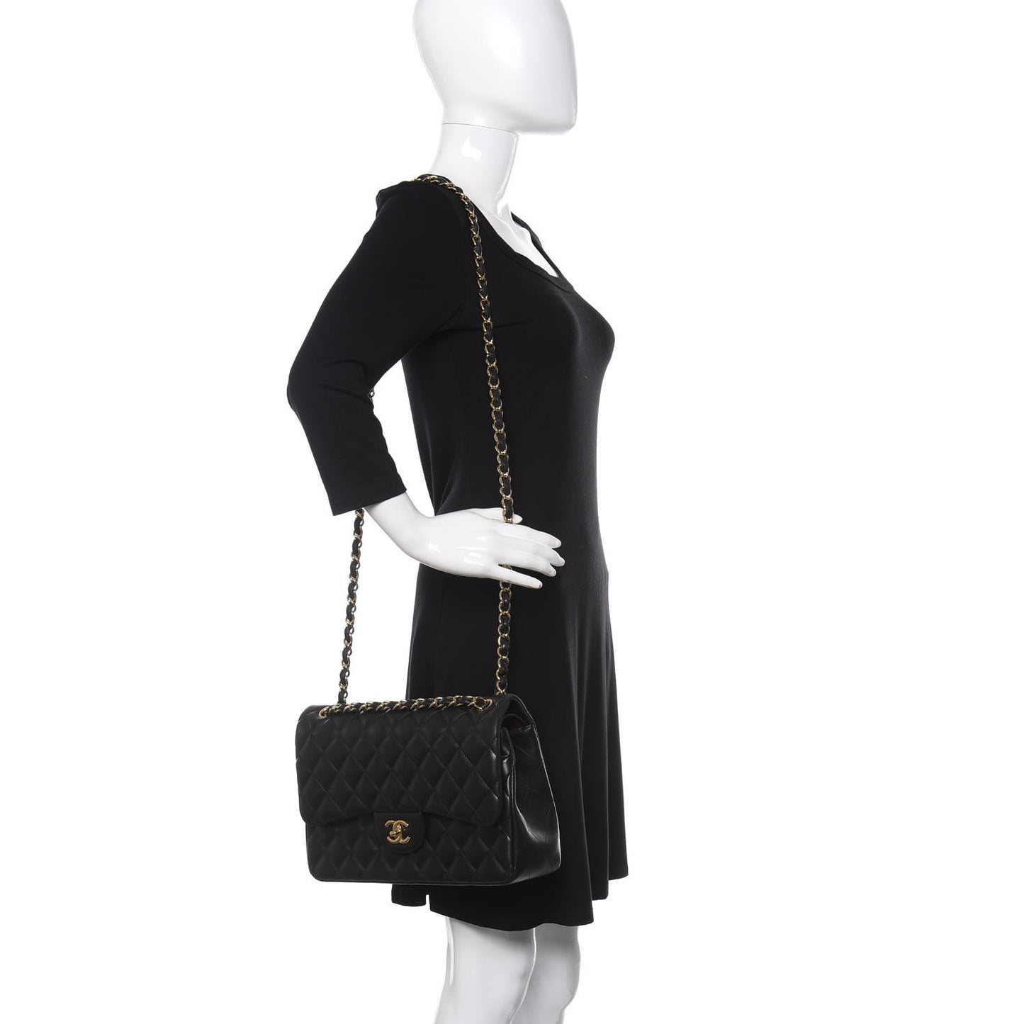 Lambskin Quilted Jumbo Double Flap Black