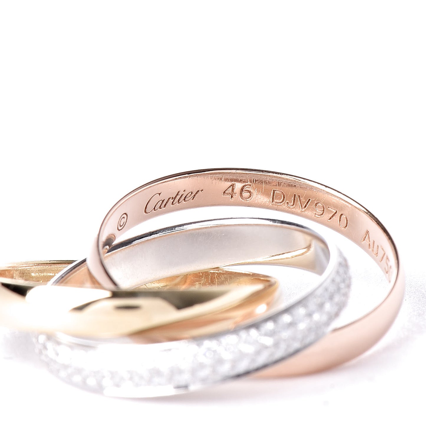 18K White Yellow Pink Gold Diamond Small Trinity Paved Ring 46 3.75