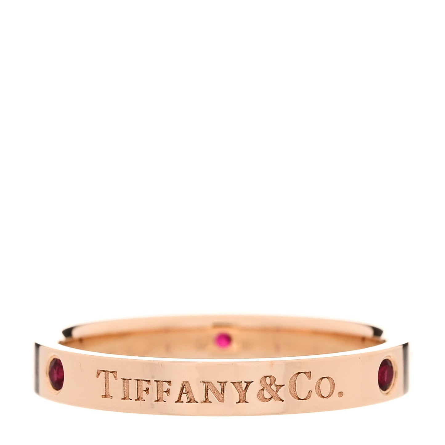 18K Rose Gold Ruby Logo Band Ring 57 8